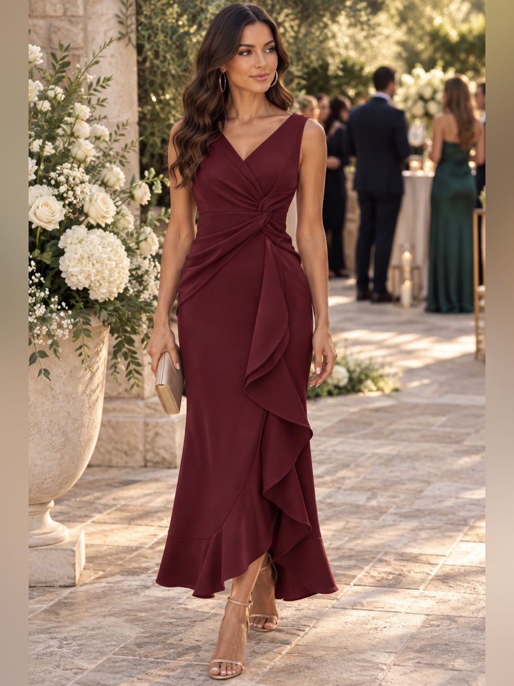 NWT - BeryLove Formal Wedding Guest Evening Midi Ruffle Dress - Size Large